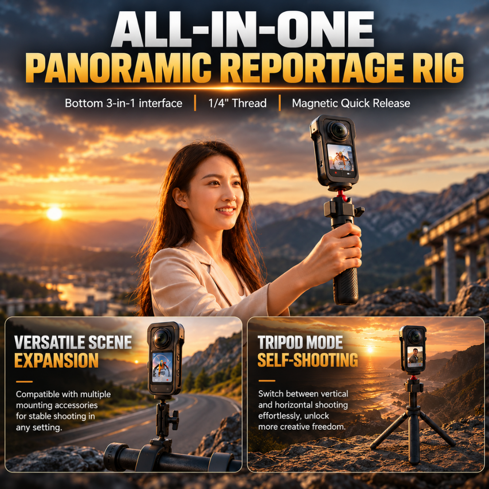Aluminum Camera Cage for Insta360 X6 with cold shoe mount