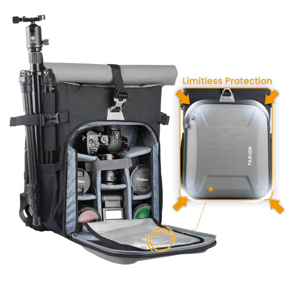 TARION rolltop camera bag with PVA hardshell top