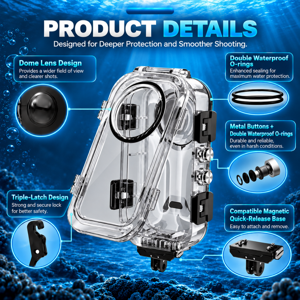 Waterproof Case for Insta360 X6 underwater photography housing