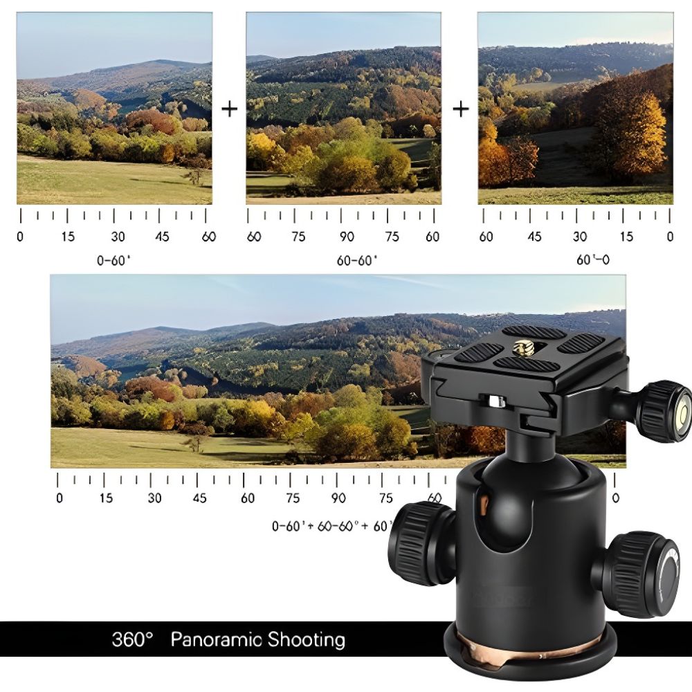 Camera Mount Head, Aluminum Tripod Head, Ball Head for DSLR, Tripod Head with Bubble Level, Arca Type Ball Head