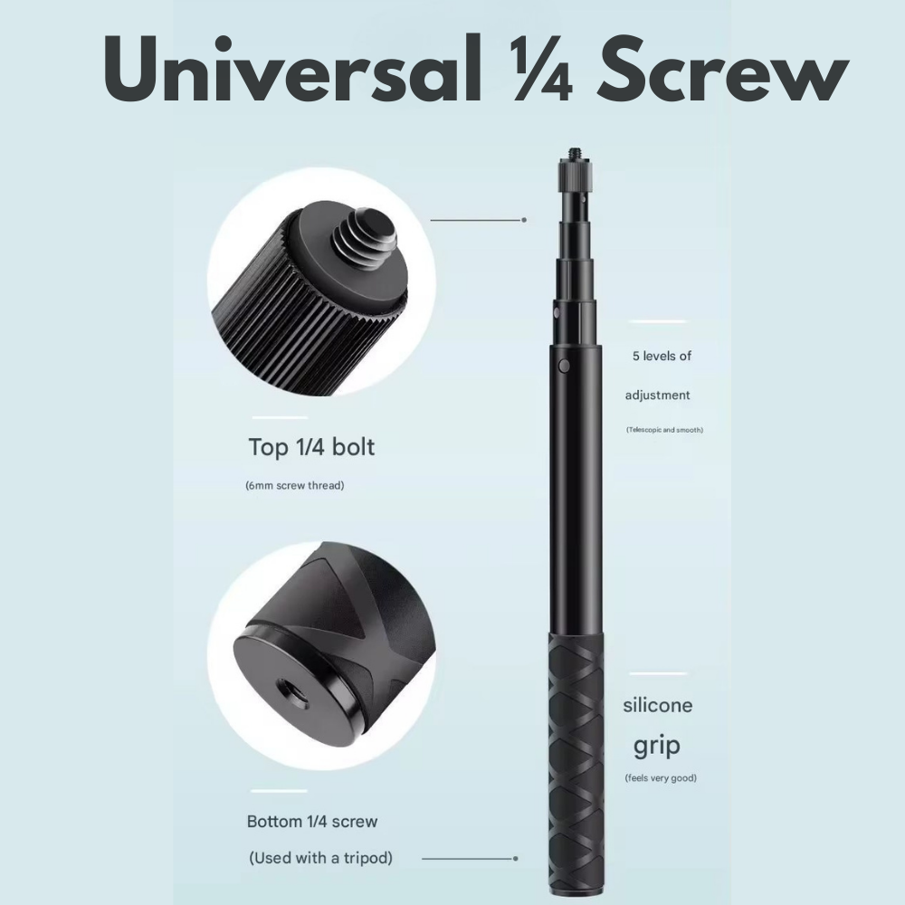 Invisible Selfie Stick for 360 Cameras | Lightweight Aluminum Extension Pole with 1/4 Mount | Compatible with Insta360 X5/ X4/X3, DJI Osmo 360 and GoPro Max