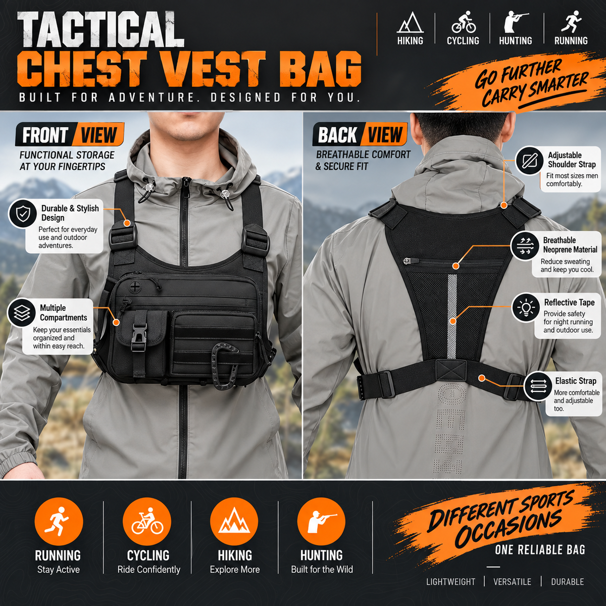 Tactical Chest Bag | Multi Pocket Adjustable Vest Rig