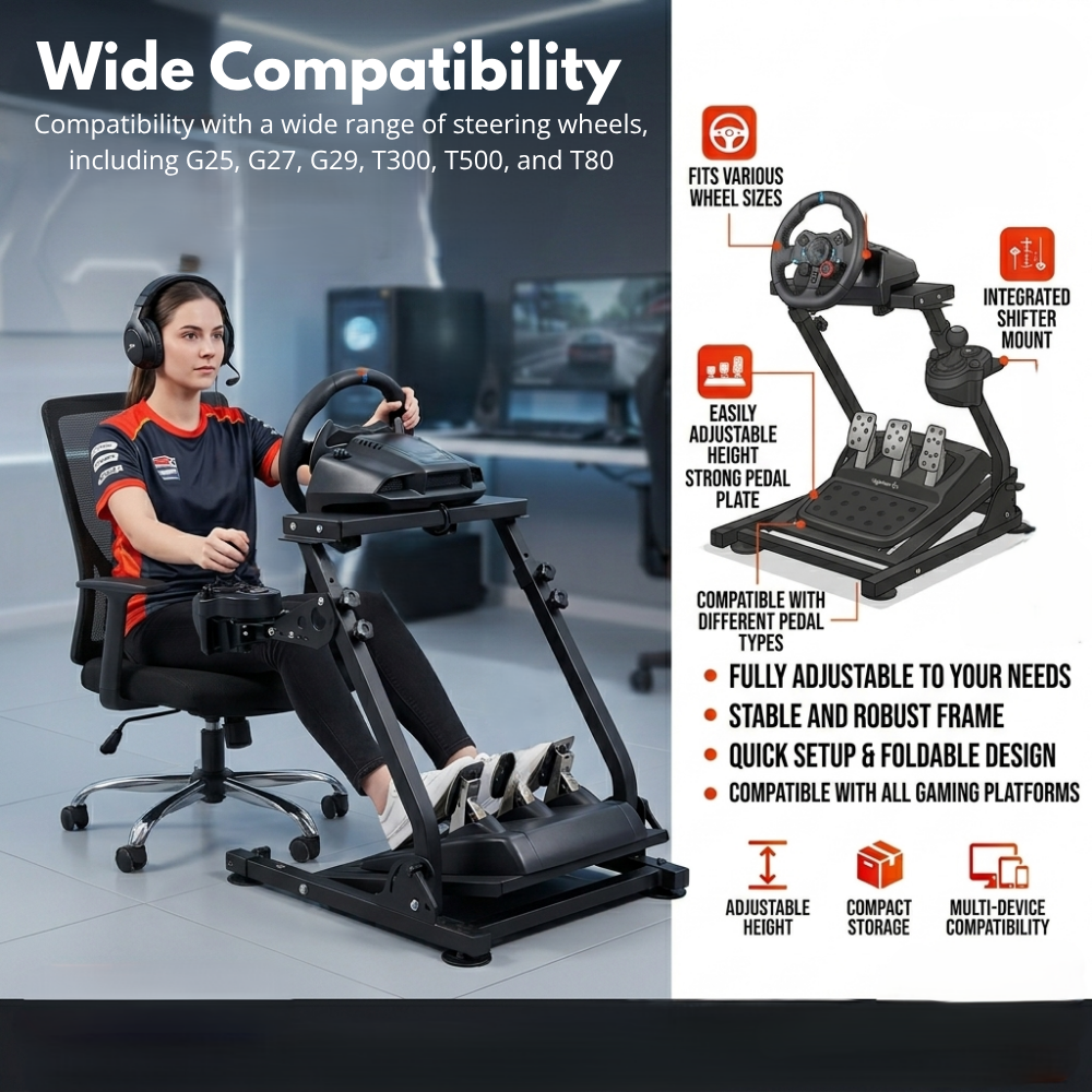 Adjustable steering wheel gaming stand