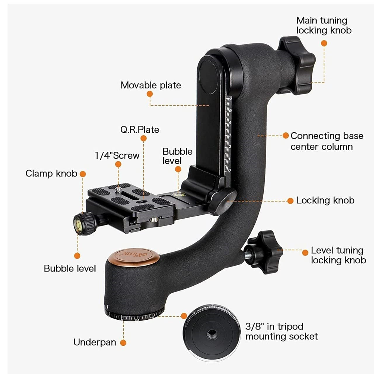 Heavy Duty Tripod Gimbal Head – 360° Panoramic Aluminum Mount with Arca-Swiss Quick Release
