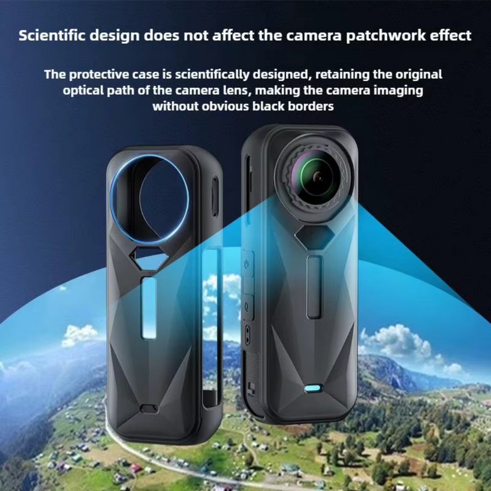 Protective case and lens cap for Insta 360 X5 action camera
