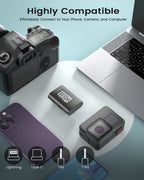 Noise cancelling wireless mic with display receiver and adapter