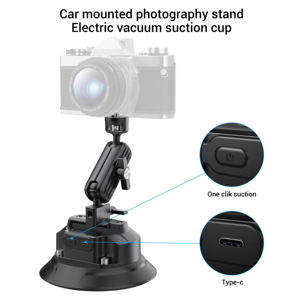 electric suction cup camera mount with type c charging