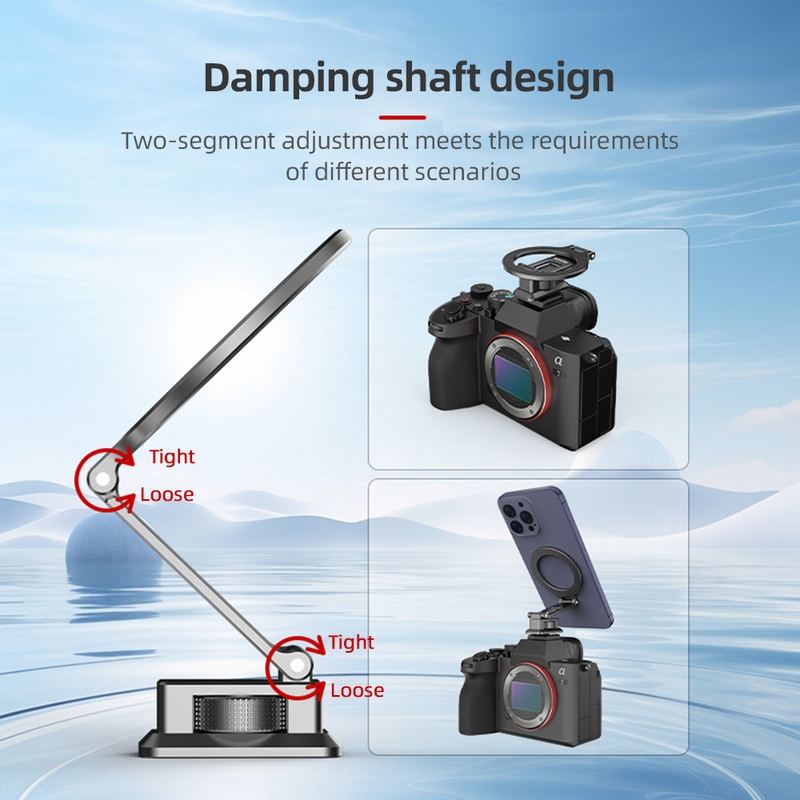 Magnetic phone tripod mount with cold shoe adapter for photography