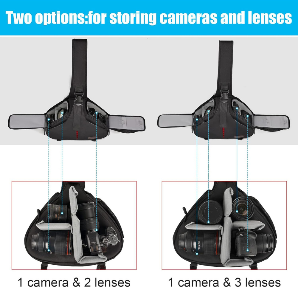 Compact camera sling with rain cover for outdoor travel photography