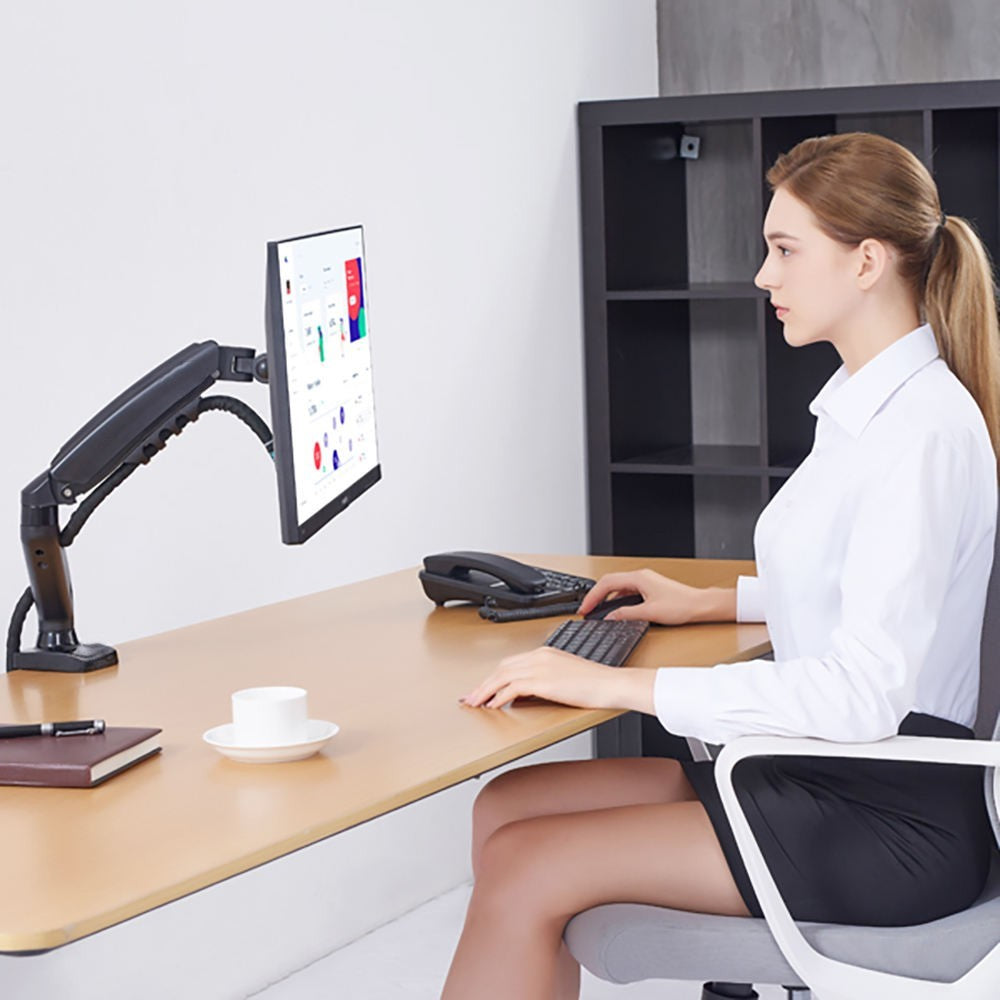 Space-saving monitor stand for office and home desk setups