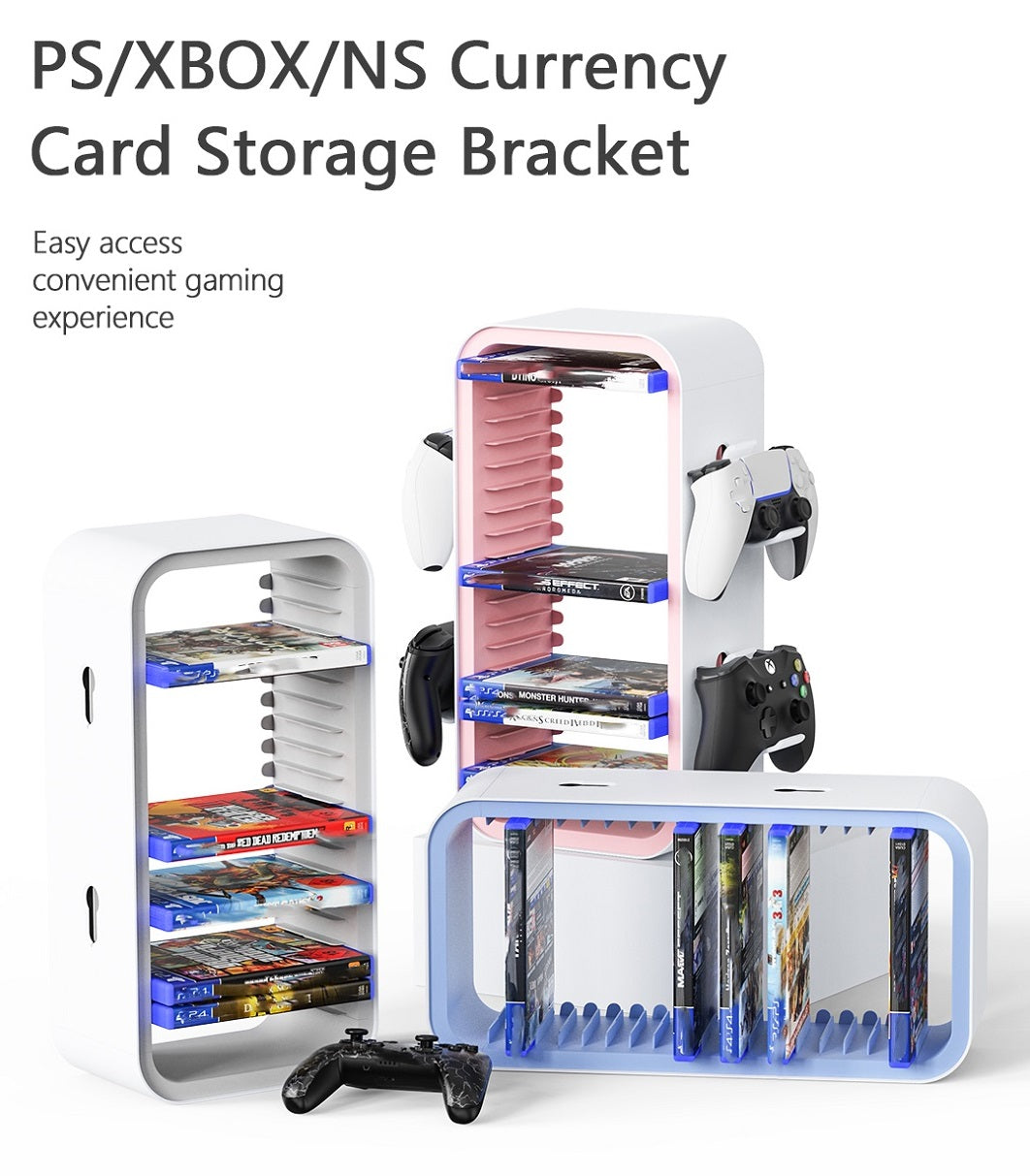 Gaming Desk Organizer Stand For PS5/Xbox Series/Switch – Holds 18 Game Discs with 4 Controller