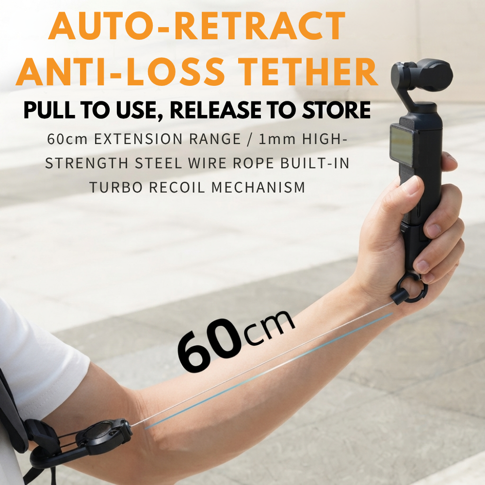Retractable safety tether for DJI Pocket 4