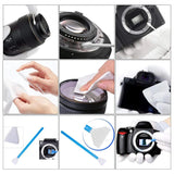 Camera and filter cleaning accessories set with air blower and brush