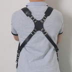 Leather dual camera strap with metal hooks for secure carry