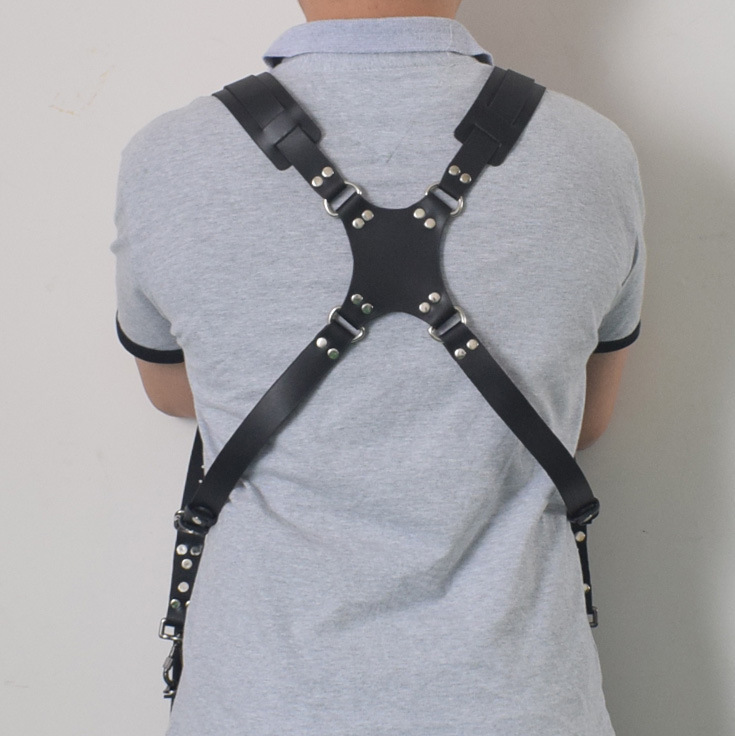 Leather dual camera strap with metal hooks for secure carry