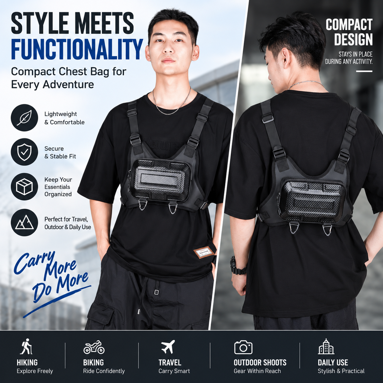 Tactical crossbody chest pack for biking and outdoor activities