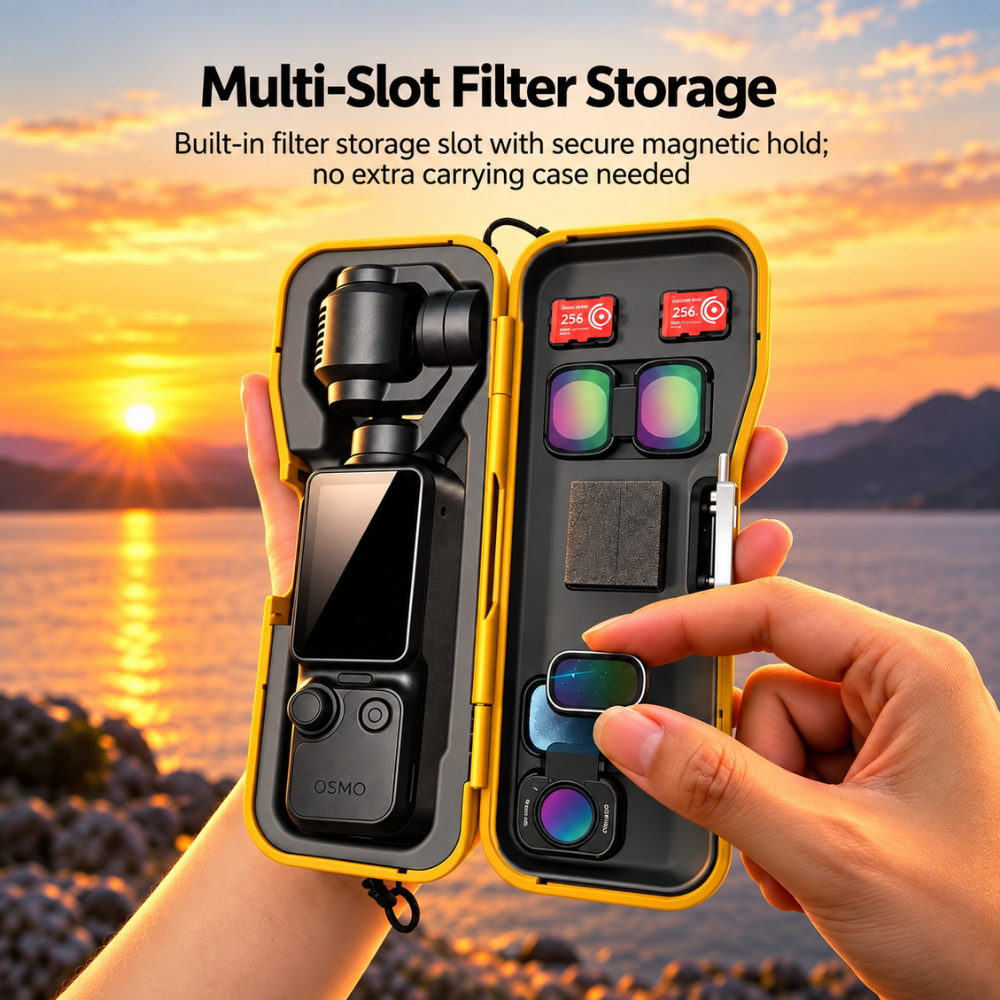 Hard Shell Storage Case for DJI Osmo Pocket 4 with memory card slots