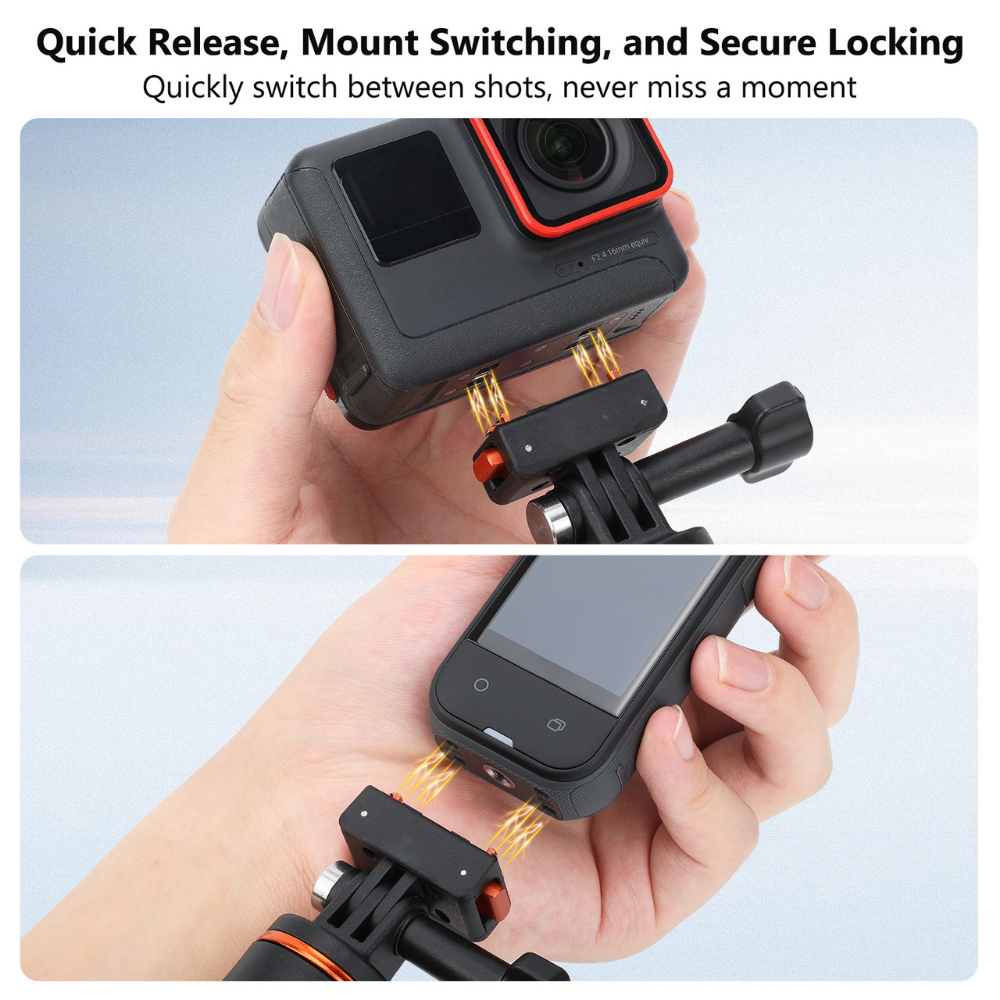 Action camera adapter with safety lock system