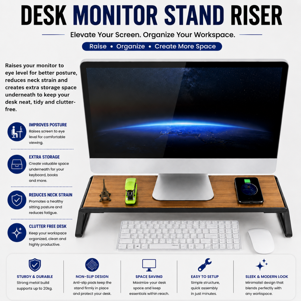 Desktop Monitor Stand with wide elevated platform