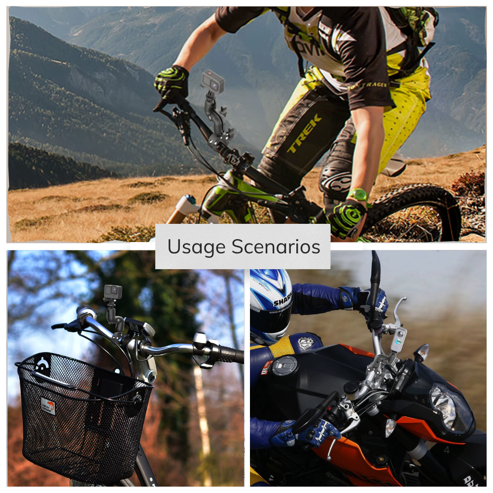 360 rotating action camera clamp for bikes and motorcycles