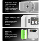 rgb video light with 1500mah battery type c rechargeable