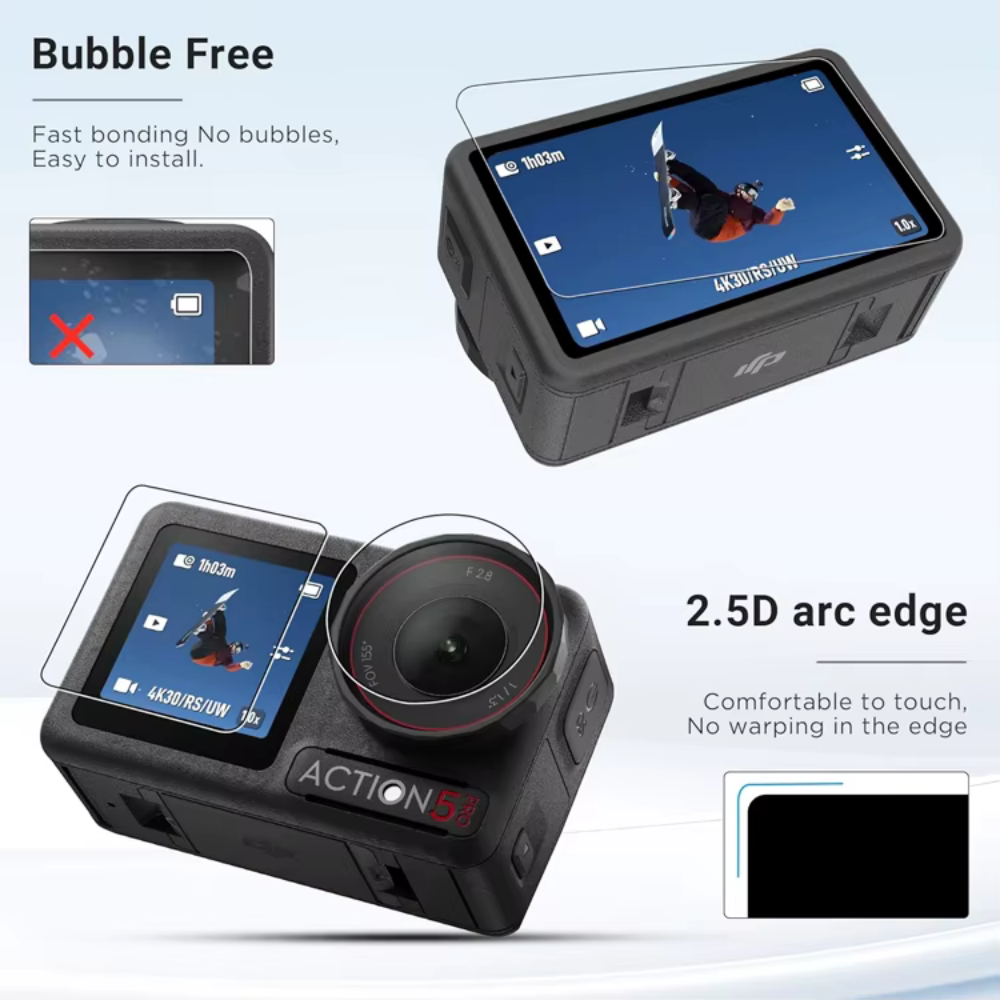 Bubble free screen guard for DJI Osmo Action 5 Pro camera
