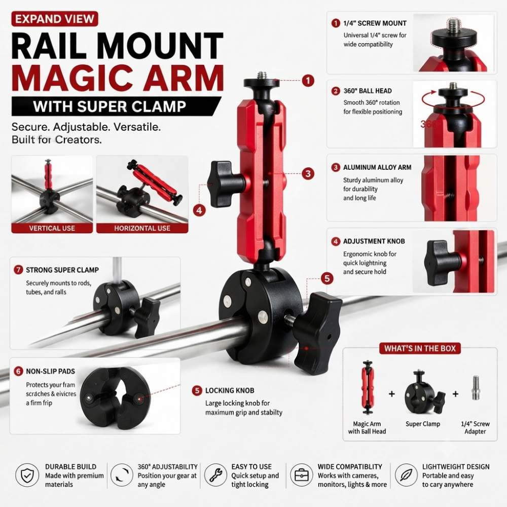Motorcycle Handlebar Clamp Mount with 360° Ball Arm