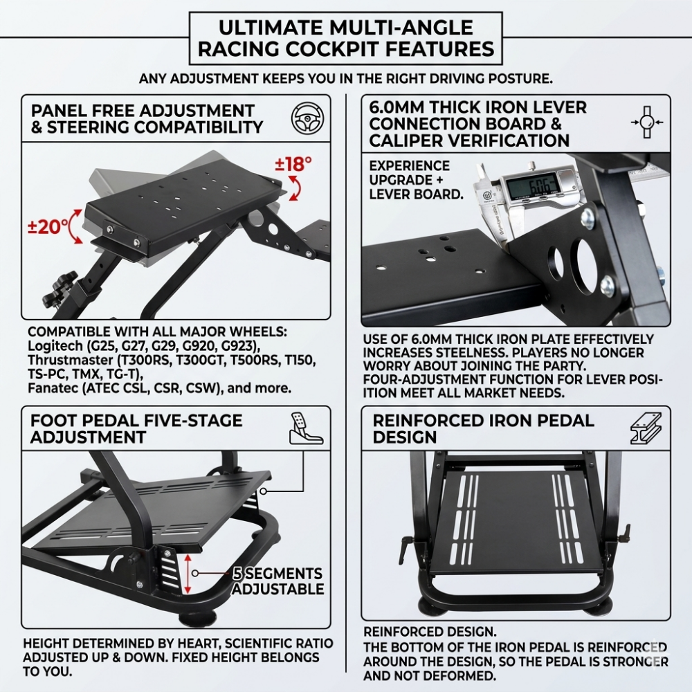 Steel racing simulator wheel support frame