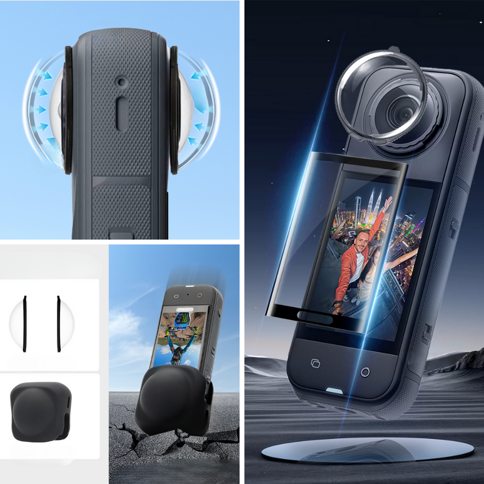 Insta360 X5 screen protector with dustproof silicone lens cover