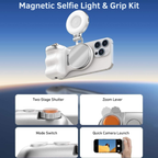 Phone grip and LED ring light kit compatible with iPhone and Android