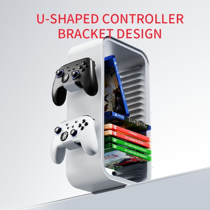 Gaming Desk Organizer Stand For PS5/Xbox Series/Switch – Holds 18 Game Discs with 4 Controller