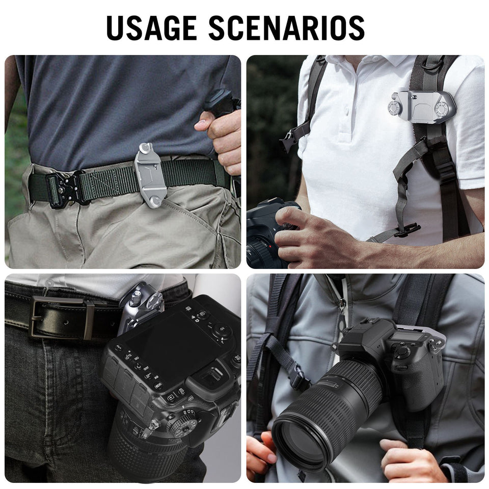 DSLR backpack strap clip mount with twist lock mechanism