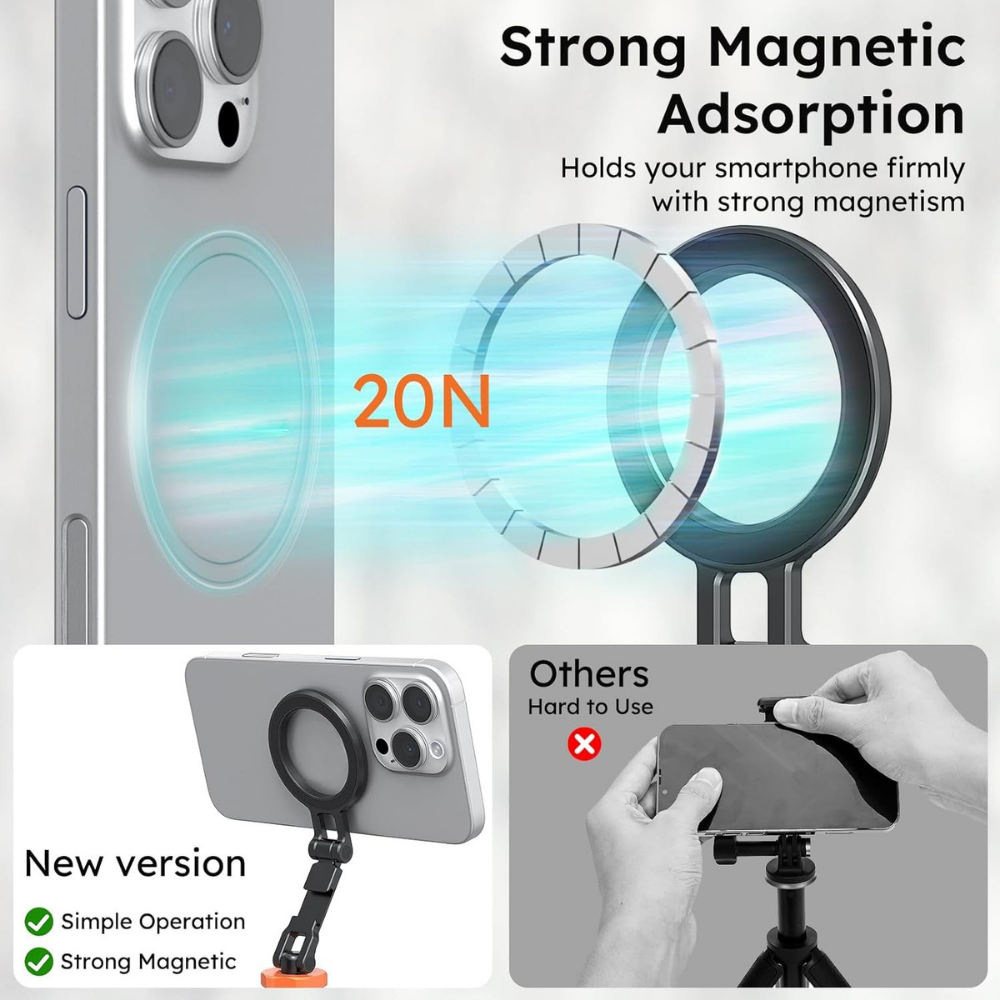 Magnetic Phone Tripod Mount with Cold Shoe & 1/4 Thread