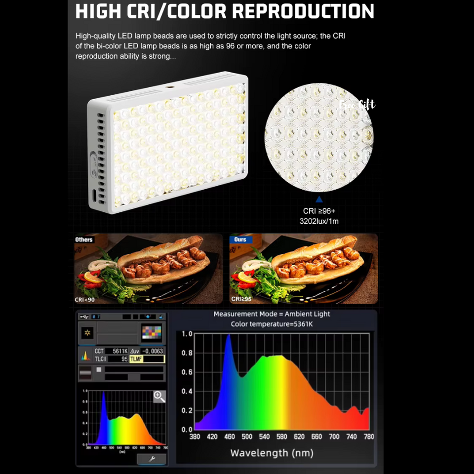 Compact 50W LED video light for studio and outdoor photography