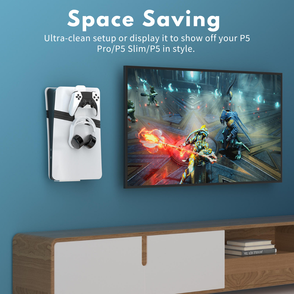 PS5 console wall bracket with controller storage
