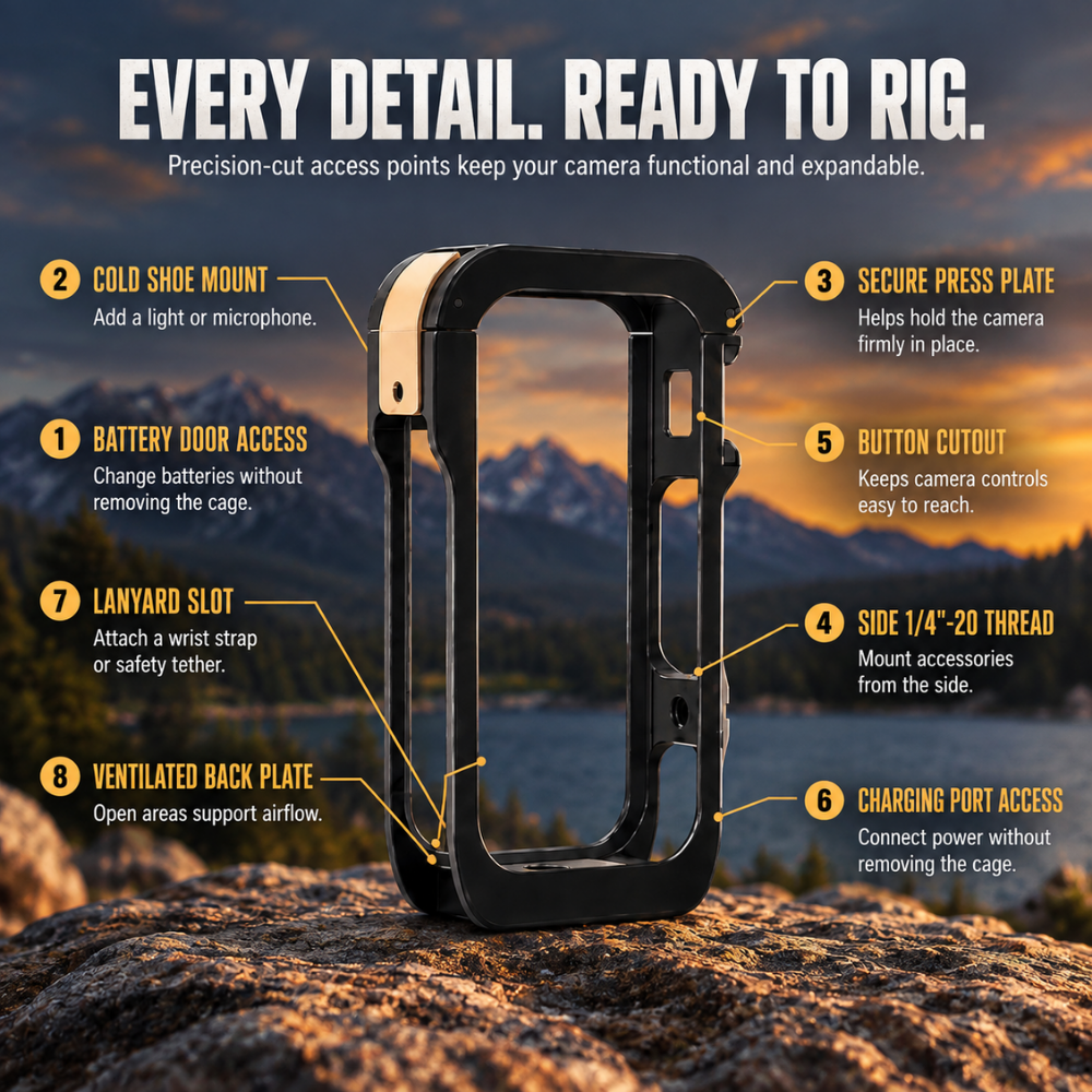 Aluminum Camera Cage for Insta360 X6 anodized aluminum construction