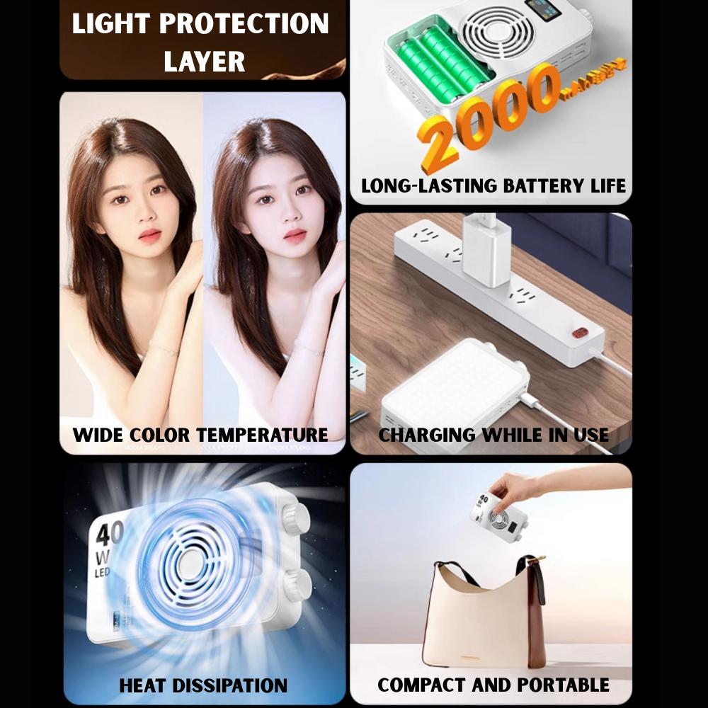 40W Pocket LED Fill Light – Portable Dimmable Video Camera Lamp