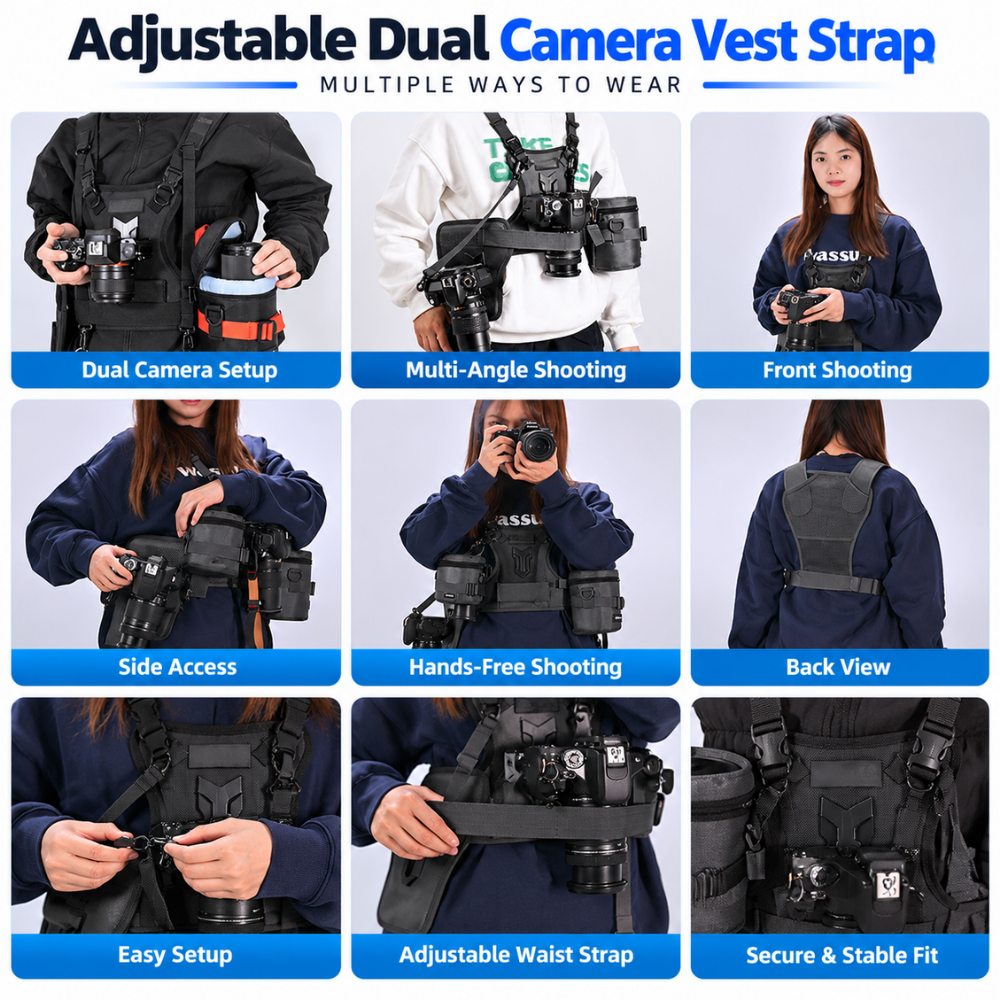 Dual Camera Vest Harness with Breathable Mesh Padding