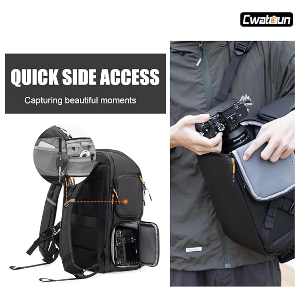Quick-access side opening for fast camera retrieval