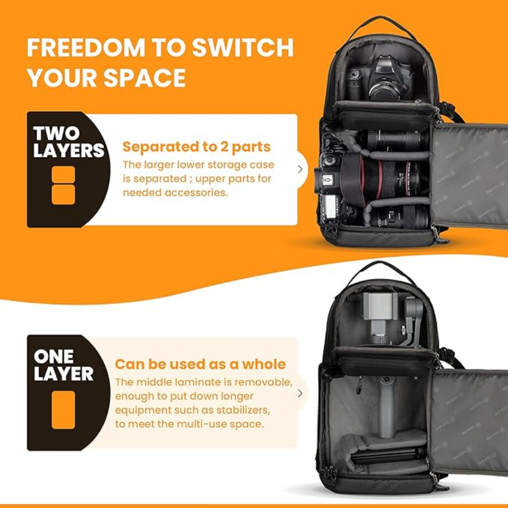 side opening camera sling pack with safety buckle