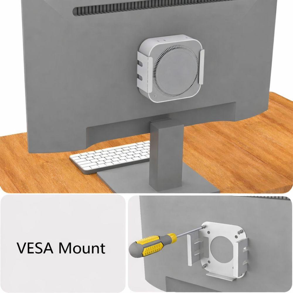 Mac Mini M4 Under Desk & VESA Wall Mount Bracket (Silver)