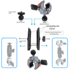 action camera mount, bike camera mount, handlebar camera mount, aluminium clamp mount, motorcycle camera mount, go pro handlebar mount, double clamp mount, double clamp bike mount, double clamp full aluminium mount