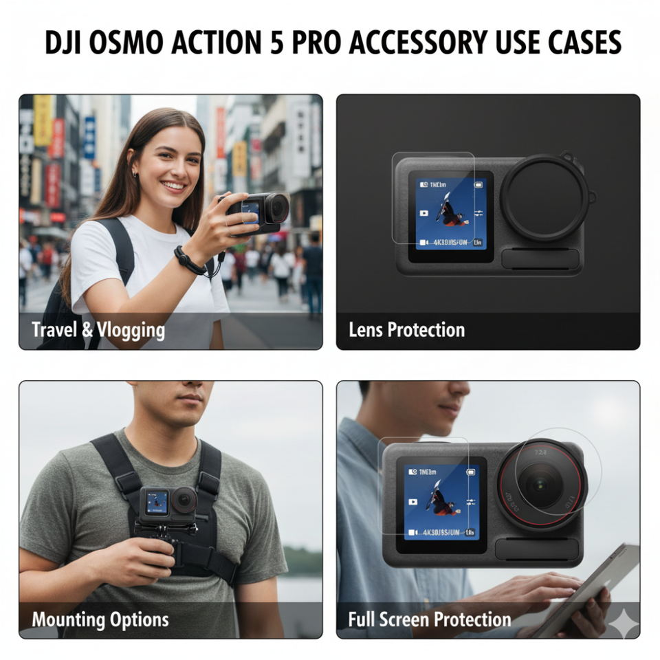 DJI Osmo Action 5 Pro combo set with wrist strap and mounts