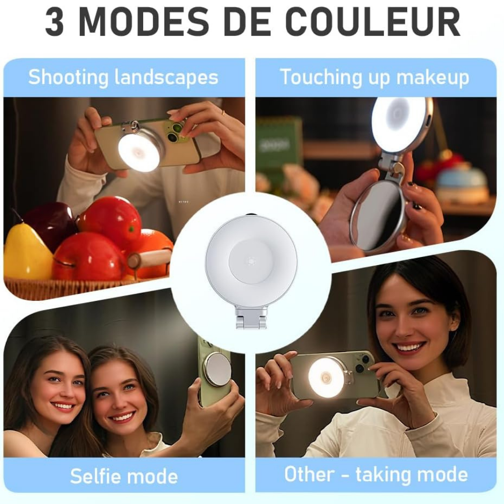 Portable LED fill light for clear selfies in low light