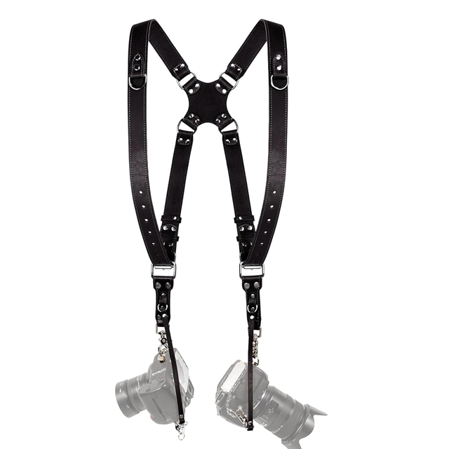 Comfortable leather camera strap with quick release clips