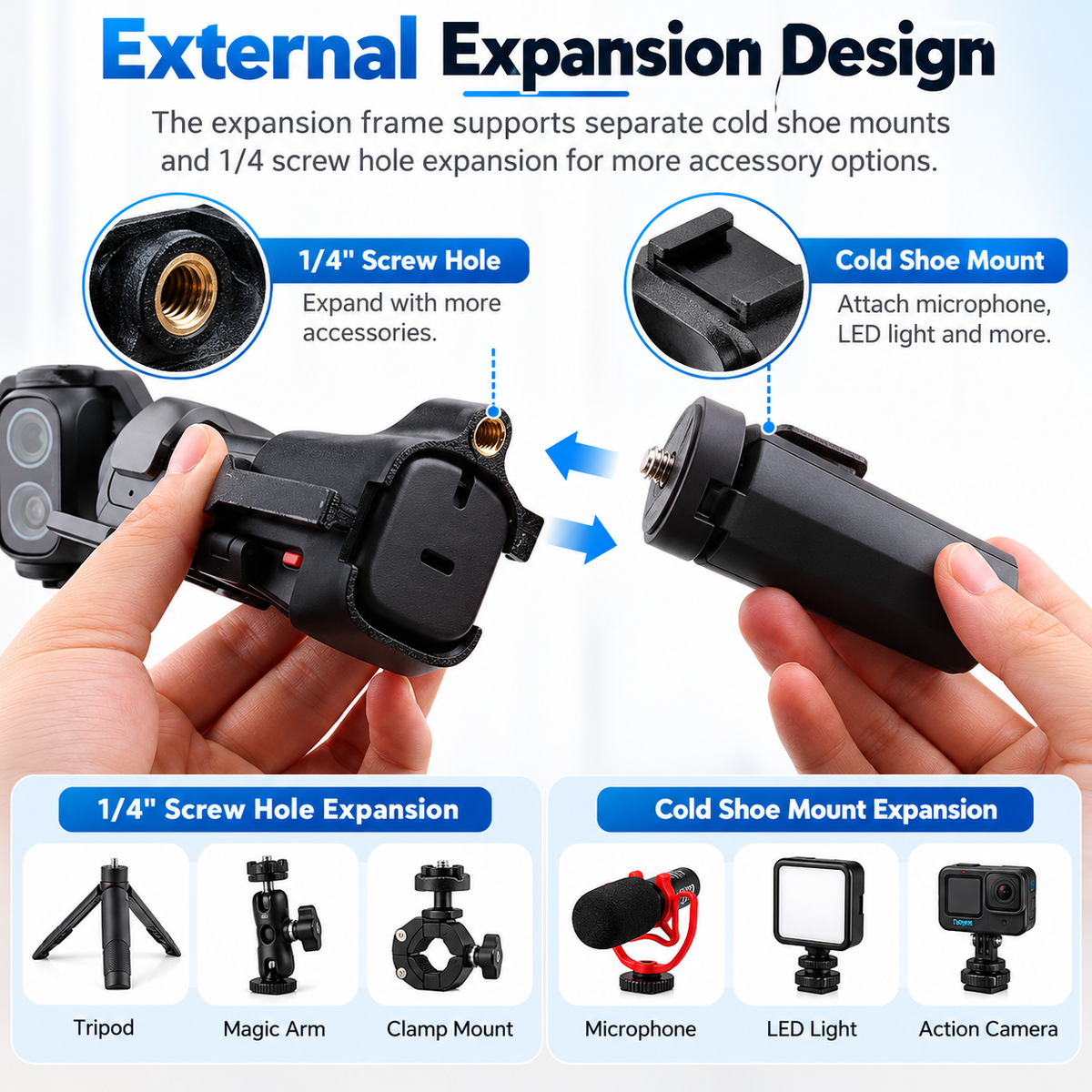 Handheld camera mount with smartphone holder