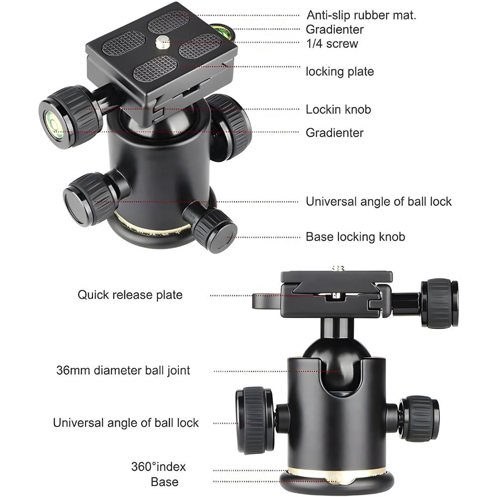Tripod Ball Head 8kg, Rotating Ball Head Camera, Tripod Head for Time-Lapse, Portable Ball Head