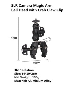 Camera Clamp Handlebar Bike Mount 360° Double Ballhead Magic Arm with 1/4"-20 & 3/8”-16 Thread for Motorcycle Monitor Go Pro, Insta 360 & Other Action Cameras, DSLR Camera Accessories.