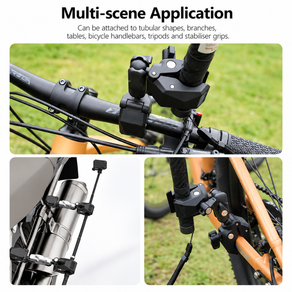 Dual Ball Head Clamp Mount | 360° Bike & Motorcycle Handlebar