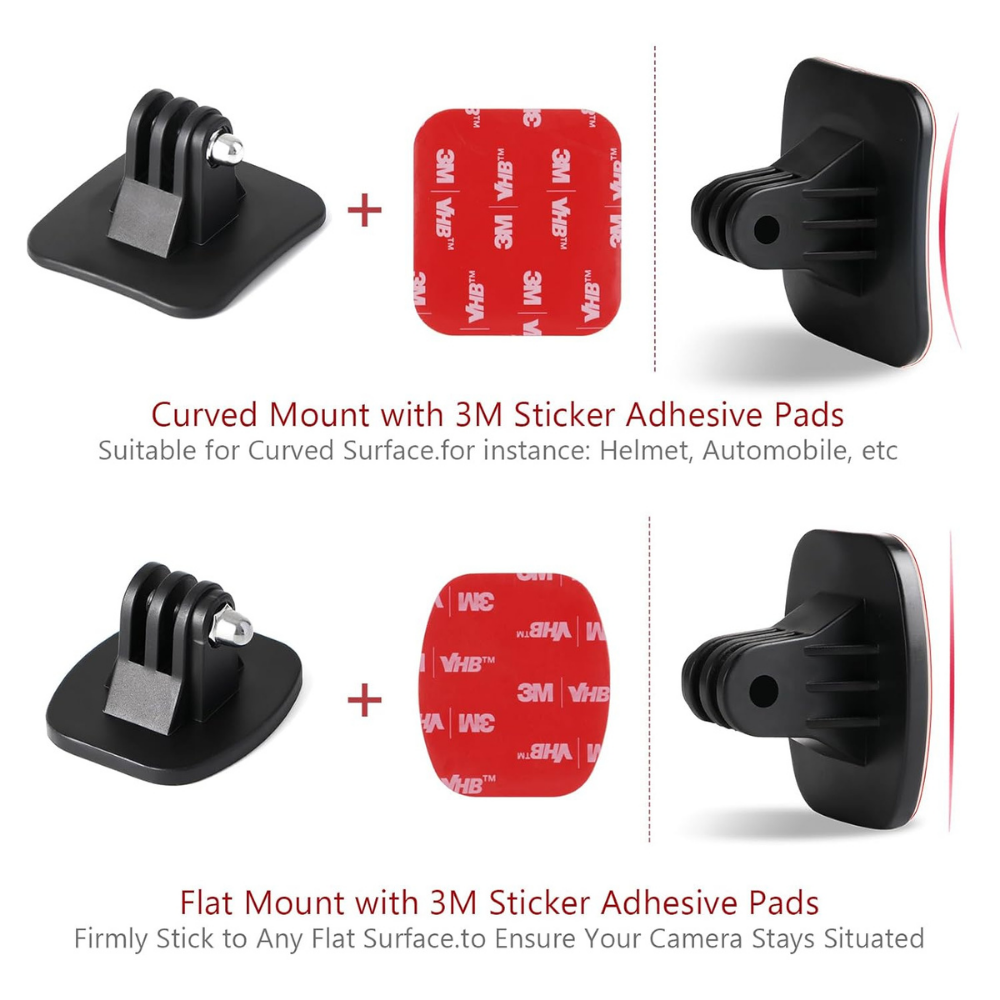 curved flat mount set for action camera accessories